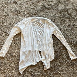 White Open Front Ribbed Knit Cardigan